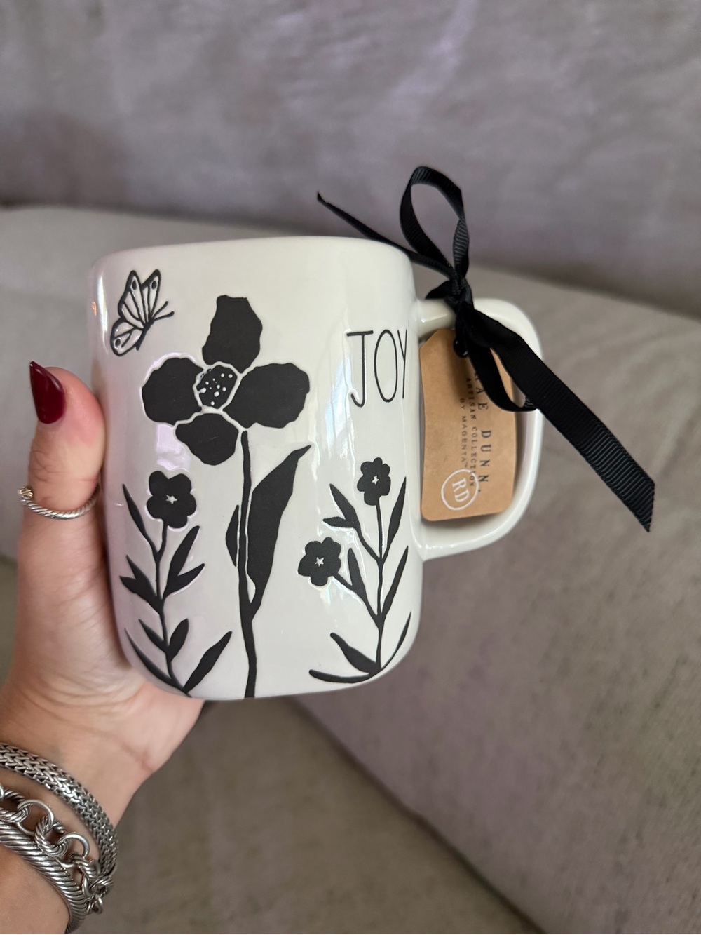 Rae Dunn White Mug from the collection Joy Floral Butterfly